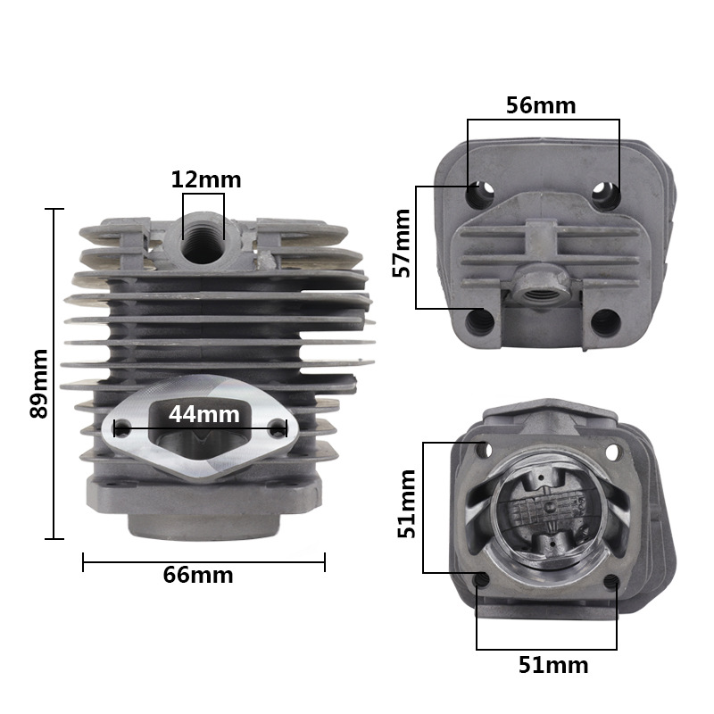58CC chainsaw cylinder kit dimension reference
