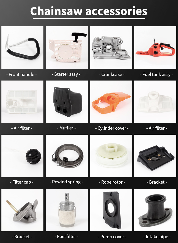 Chainsaw accessories overview with fuel filter